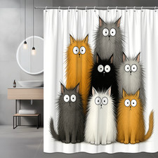 Funny Cat Shower Curtain - Cute Cartoon Design for Bathroom