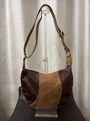 Deerfield Leathers VTG Minimalist Brown Curved Shoulder Patchwork Leather Bag.