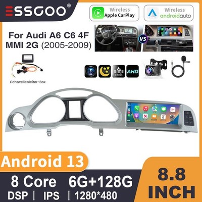 8.8'' Android 13 Autoradio Carplay GPS Cam 6+128G Für Audi A6 C6 4F MMI 2G 05-09