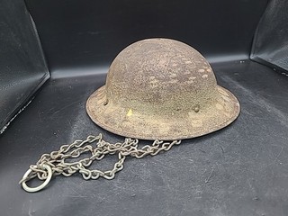 VTG Military Brodie Steel Helmet Shell Rustic Display Trench War Style Chain. MG