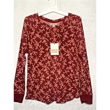 Knox Rose Top Womens Size M Long Sleeves Waffle Knit Blouse Burgundy