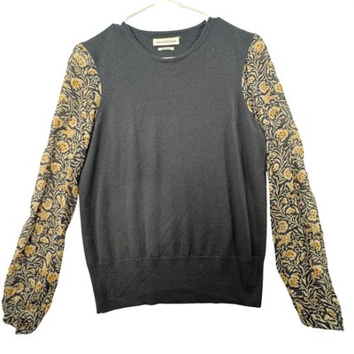 Isabel Marant Etoile Wool Sweater Womens 38 Grey w/ Floral Sheer Sleeve Chic