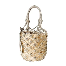 MIU MIU Woven Bucket Raffia/Leather Gold Shoulder Bag