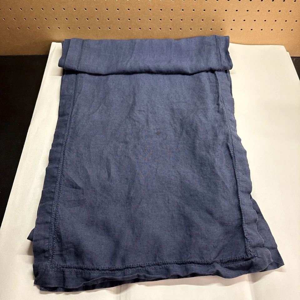 Williams Sonoma Azul Marino Lino Doble Dobladillo Mesa Corredor 16" X 108" OB Foto 3 de 4