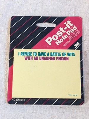 NEW Vintage Collectible Post-It Note Pad 40 Sheet 1986 3M Cartoon Battle of Wits