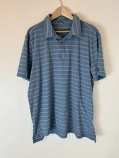 Aftco Pima Cotton Shirt Polo Mens XL Blue Striped Short Sleeve Stretch