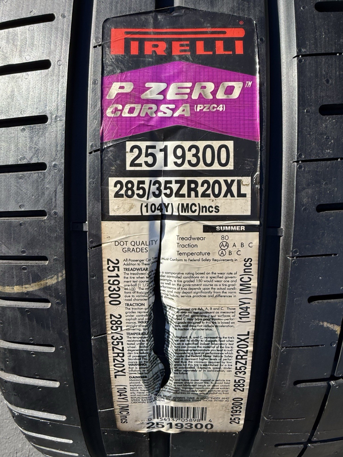 ONE BRAND NEW 285/35ZR20 (104Y) Pirelli P Zero Corsa PZC4 MC McLaren PNCS Tire