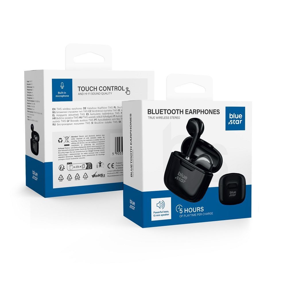 Blue Star Auricolare Bluetooth Tws Fi7 Black Per Xiaomi Redmi Note 10 5g Lite 9t