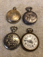 LOT OF 4 ANTIQUE SWISS POCKET WATCHES 2 Are Working PARTS REPAIR Railroad