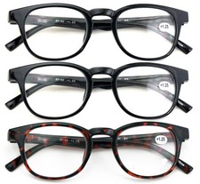 3 Pairs Round Keyhole Reading Glasses for Men Women Spring Hinge, Clear Lens