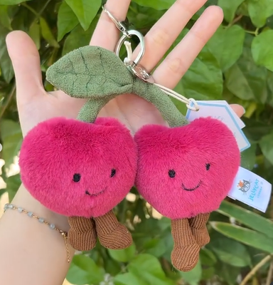Jellycat Amuseables Cherries Bag Charm Plush Keychain - New With
