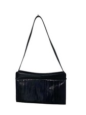 Vintage Genuine Black Eel Skin 3 Compartments Purse Shoulder Bag Made In Korea