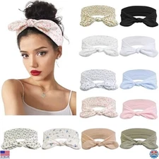 12 Pack Wild Floral Bow Headbands - Elastic Hair Wraps for Women, Sports & Yoga