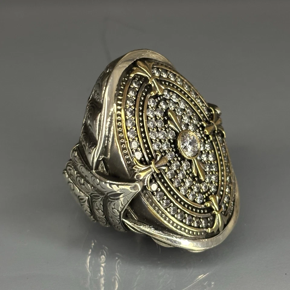 Handmade 925 Sterling Silver Moissanite Stone Men's Ring Ottoman Style Signet - Image 2 of 4