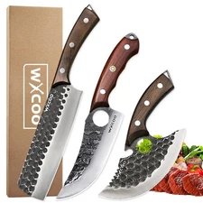 Hand Forged Chef Knife Set High Carbon Steel Meat Cleaver Cheese Knife Campin...