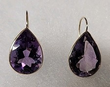 Large Amethyst 14K Gold Earrings-Weight 4 Grams