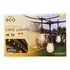 EcoScapes Outdoor LED Cafe Lights, 2700K Warm, Edison Style (24 Bulbs, 48 Feet)