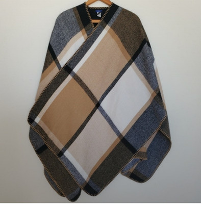 Apt. 9 Women's Plaid Fleece Poncho Wrap Ruana - Gray, Tan, White MSRP $58