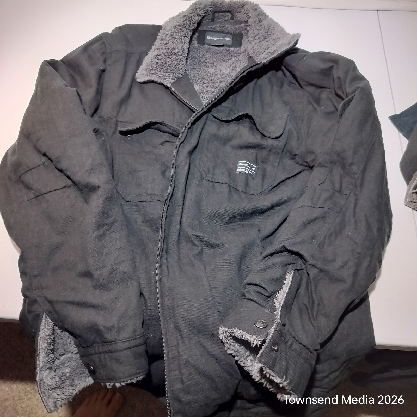 ONeill Jacket Mens Large Black Sherpa Lined Cotton Zip Front Workwear Coat