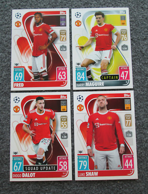 Four 2021-22 Topps Match Attax Manchester United Fred Harry Maguire Dalot Shaw