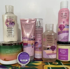 Bath & Body Works LOT OF 8 BERRY WAFFLE CONE Candles/Mousse/Mist/Lotion etc NEW