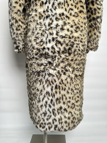 Ganni XS Faux Fur Leopard Print Coat Peach Satin Lining Luxury Statement - Picture 10 of 23