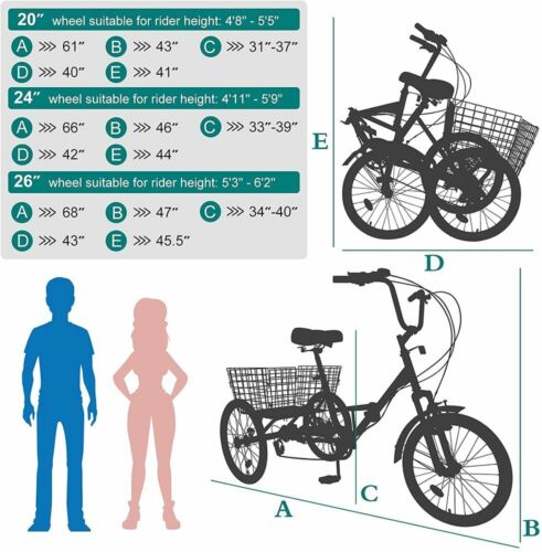 Adults 26 inch 7 speed Folding Bike Foldable Tricycle Cruiser Trike With Basket - Picture 2 of 20