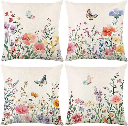Spring Pillow Covers 16x16 Set of 4 Summer Farmhouse Throw Pillow Covers Floral