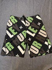 Hurley Swim Trunks Men 36 L Black Green Graphic Print Swimwear Board Shorts