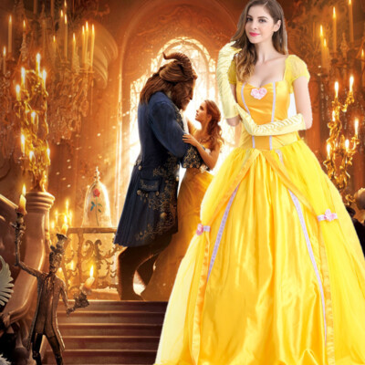 slim fit dress slacks Princess Belle Amber Gold with Embroidery Accent Beauty and Beast Cosplay Costume with Boning / Combination Lace Tie