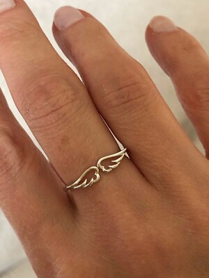 Echt 925 Sterling Silber Ring Engelsflügel alle Größen UK