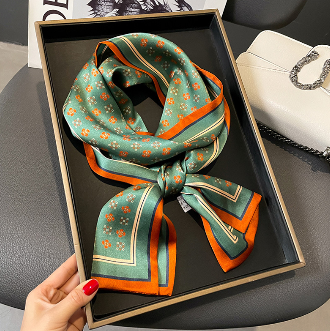 100% Mulberry Silk Scarf 150x15cm Double-Sided Printed Womens Fashion Accessory CHA41