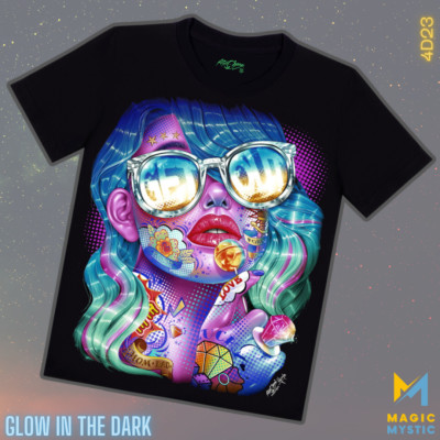 Black T-Shirt Rock Chang Original Colorful Pretty Girl Glow in the Dark Unisex