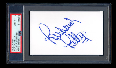 RICHARD PETTY SIGNED INDEX CARD PSA/DNA AUTOGRAPHED NASCAR HOF GEM
