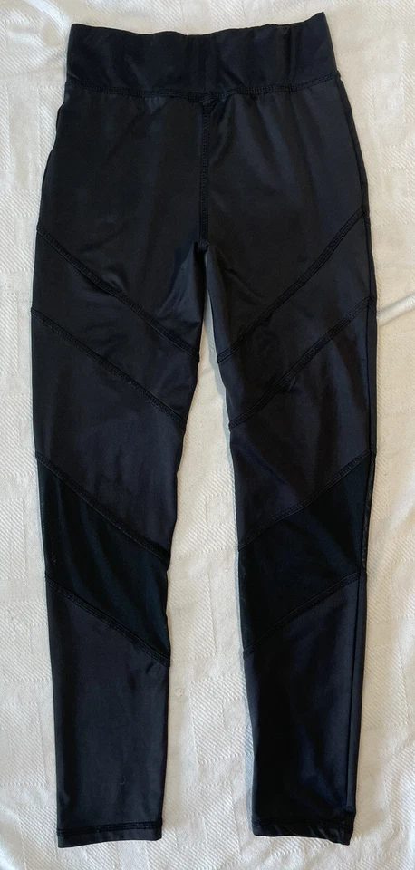 DKNY Leggings Deportivos Cintura Alta Malla con Inserción al Tobillo Niñas Talla 12 Grandes Negros Foto 3 de 4