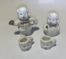 Vintage Bear Ceramic Tea Set Cup Saucer Sugar Creamer Pitcher 4 Pieces