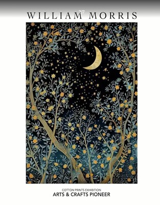 William Morris Canvas Wall Art  CELESTIAL MOON STARS    12 x 18     295