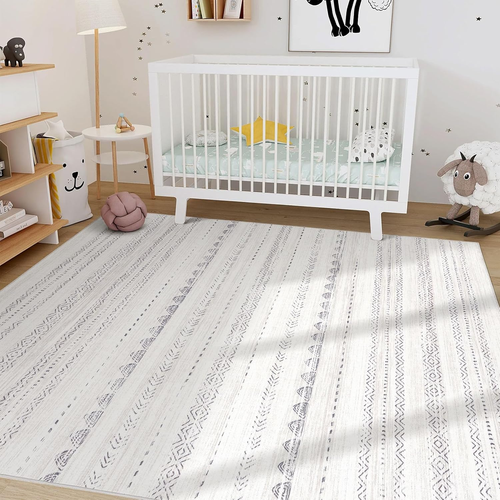 6X9 Area Rugs Living Room: Washable Boho Large Neutral Soft Farmhouse Rug Stain - Picture 8 of 9