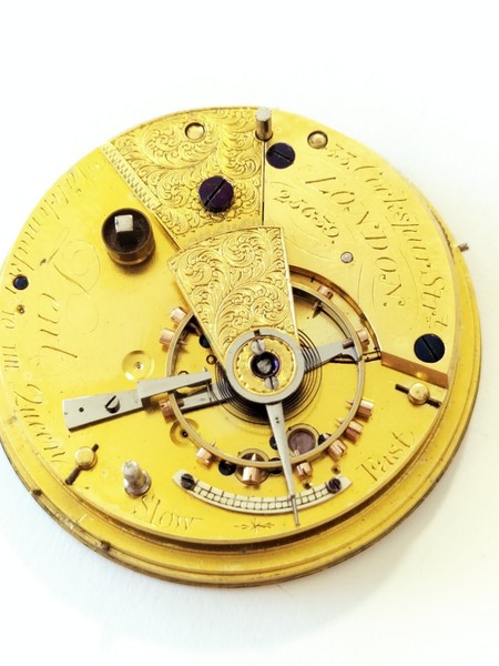 Dente, 33 Cockspur St. London pocket watch movement -Verge Fusee Fusee  (R-2375)