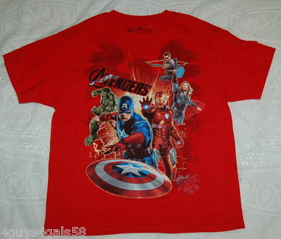 Boys RED AVENGERS TEE SHIRT Captain America IRONMAN Thor Hawk Hulk