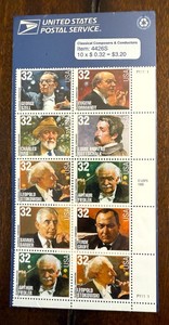 CLASSICAL COMPOSERS AND CONDUCTORS - STAMP SHEET -- USA  - 32 CENT - 10 STAMPS