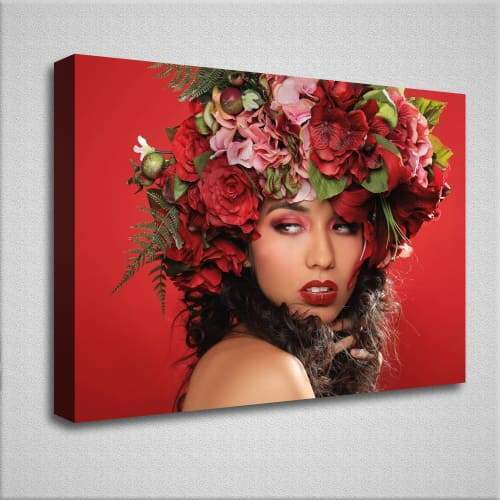 Deko Wandbild | Leinwand | Frau mit Blumen | Kopf | Wohnzimmer
