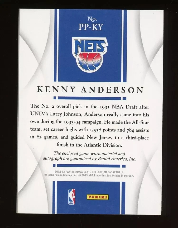 Camiseta deportiva Panini Immaculate Kenny Anderson 2012-13 New Jersey Nets GU automática #05/65 Foto 2 de 2