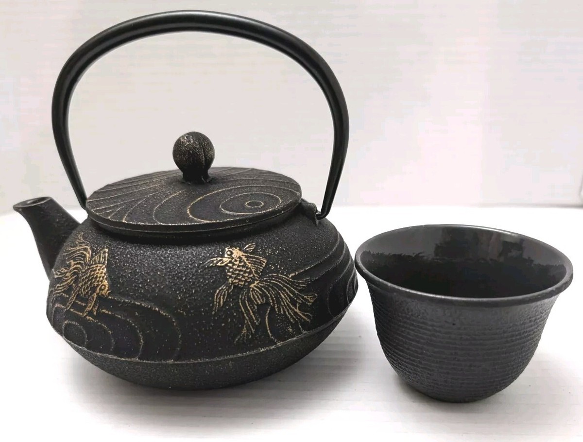 Iwachu Japanese Iron Tetsubin Teapot - 22oz, Copper & Black Goldfish Design, Coated Interior, Made In Japan - View #3