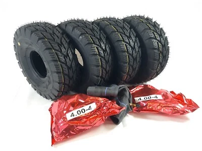 SET OF 4 4.00-5 300×100 400x5 Black Mobility Scooter Tyres & Tubes (Good Care)