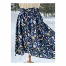 Esprit Floral Pleated Midi Skirt Fit  Flare Swing Sz 4 Blue