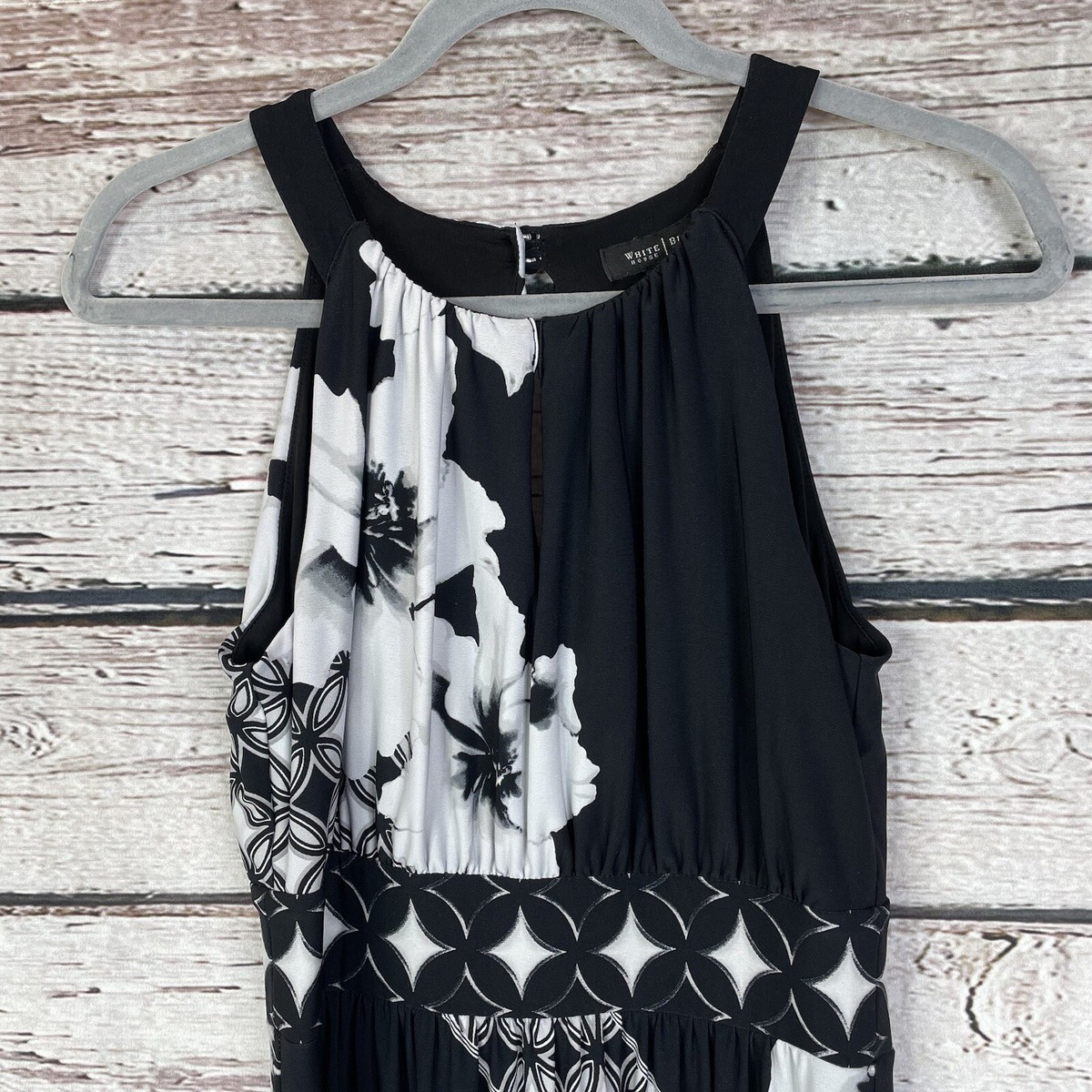 White House Black Market Long Maxi Dress Black White XS Sleeveless Stretch  | eBay