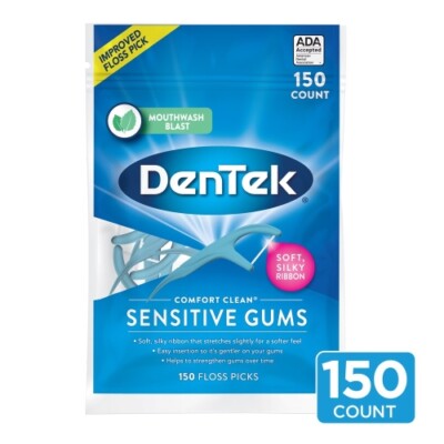 2 Pack DenTek Comfort Clean Floss Picks For Sensitive Teeth & Gums 150 Count Ea