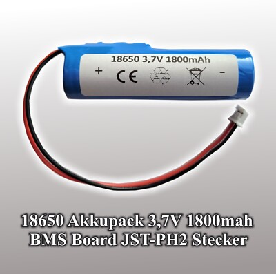 1S1P Akku-Pack 3.7 V 1800 mAh Li-Ion mit JST-PH 2 Stecker, BMS Board