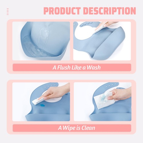 Baby Feeding Bib Apron Smock Silicon Waterproof Easy Clean 0-6 Toddler Kid Pouch - Picture 4 of 18